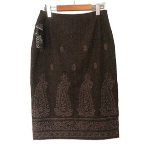 Anne Klein Wool Cashmere Paisley Embroidered Pencil Skirt Size 6 NWT